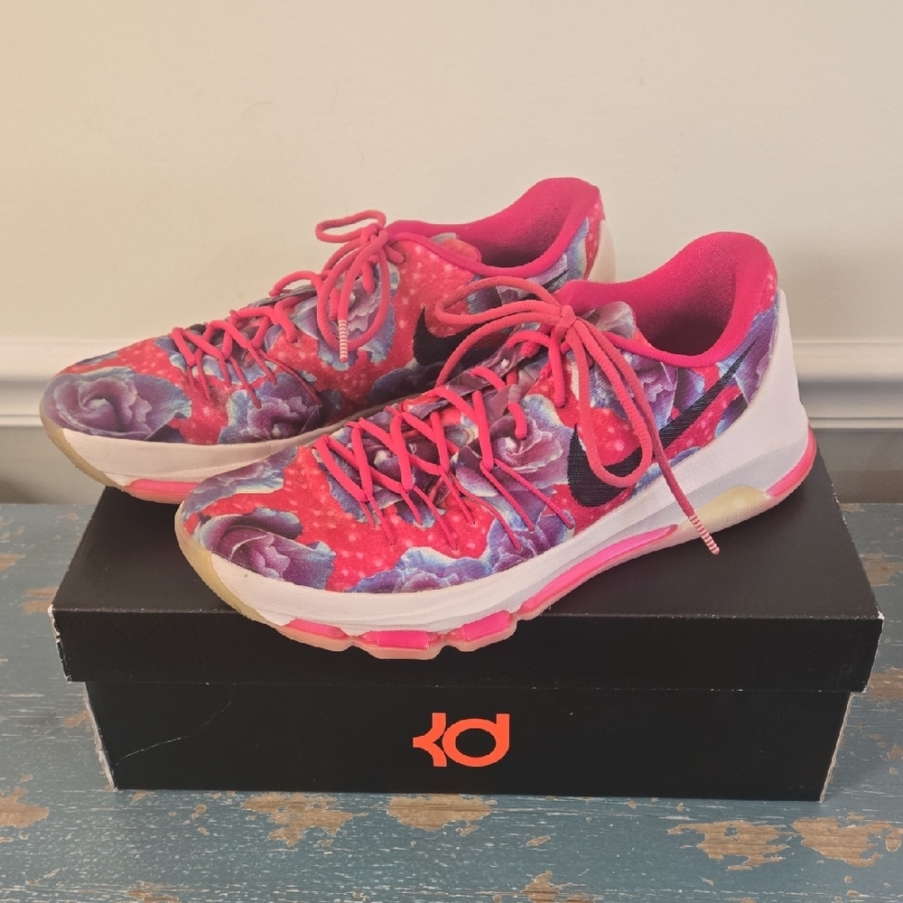 Nike KD 8 "Aunt Pearl" Pink and Purple Floral Basketball Sneakers - Picture 4 of 10